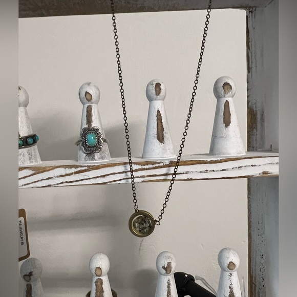 Handmade Genuine Labradorite Circle Bezel Pendant – Brass Necklace 18–20” USA - Picture 4 of 11